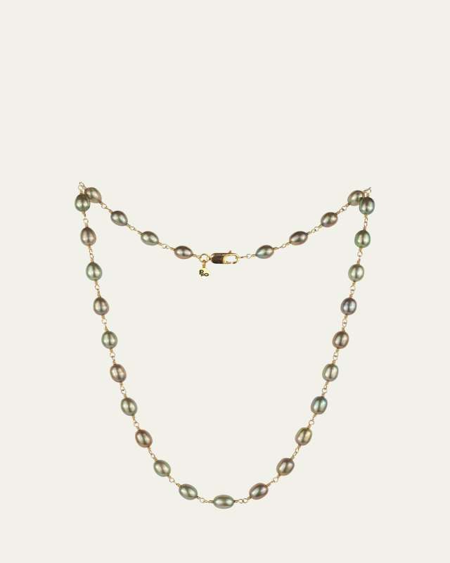 Sage Necklace with Pearls, 18"L